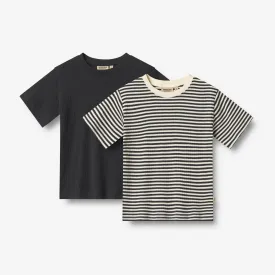 2 Rib T-shirt S/S Fabian - navy rib stripe