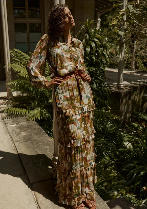 Abstract Botanica Print Midi Skirt
