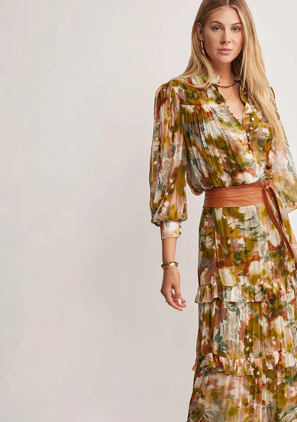 Abstract Botanica Print Midi Skirt