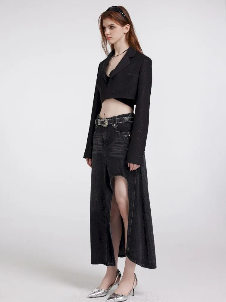 Fine flash short black blazer【s0000007176】