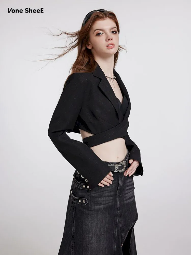 Fine flash short black blazer【s0000007176】