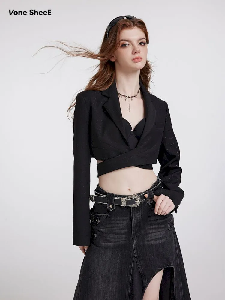 Fine flash short black blazer【s0000007176】