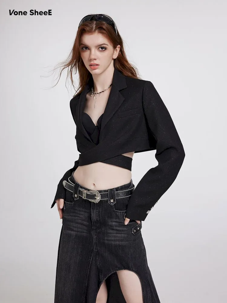 Fine flash short black blazer【s0000007176】