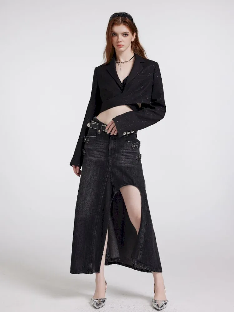 Fine flash short black blazer【s0000007176】