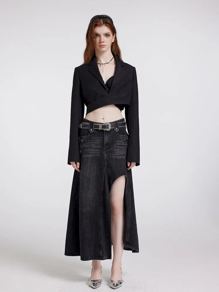 Fine flash short black blazer【s0000007176】