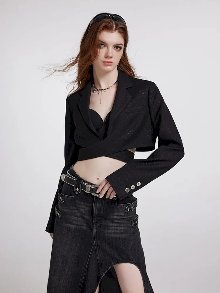 Fine flash short black blazer【s0000007176】
