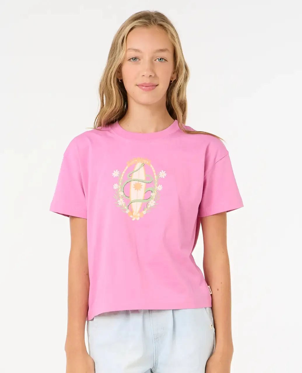 Girls Island Surf Crop T-Shirt in Pink