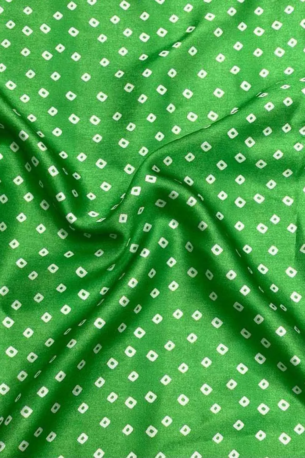 Green Bandhani Design Modal Satin Fabric
