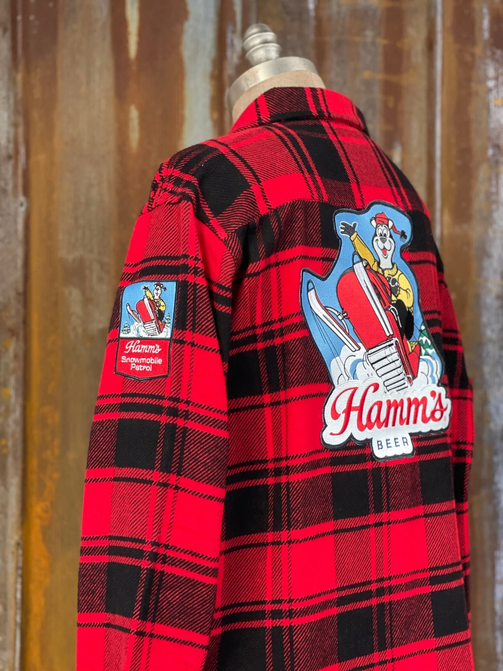 Hamm's SNOWMOBILE BEAR Heavyweight Brawny Flannel- Red/ Black