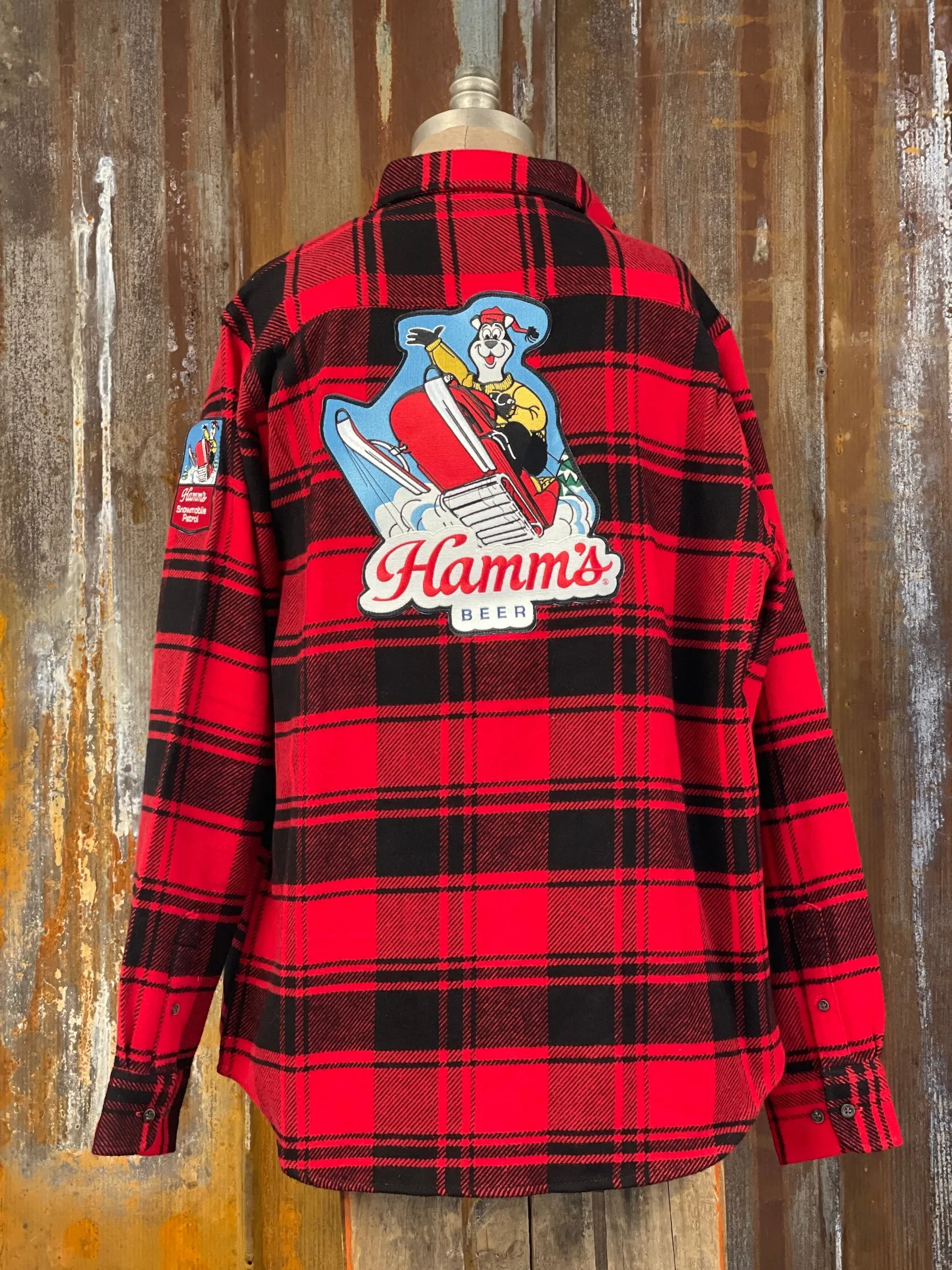 Hamm's SNOWMOBILE BEAR Heavyweight Brawny Flannel- Red/ Black