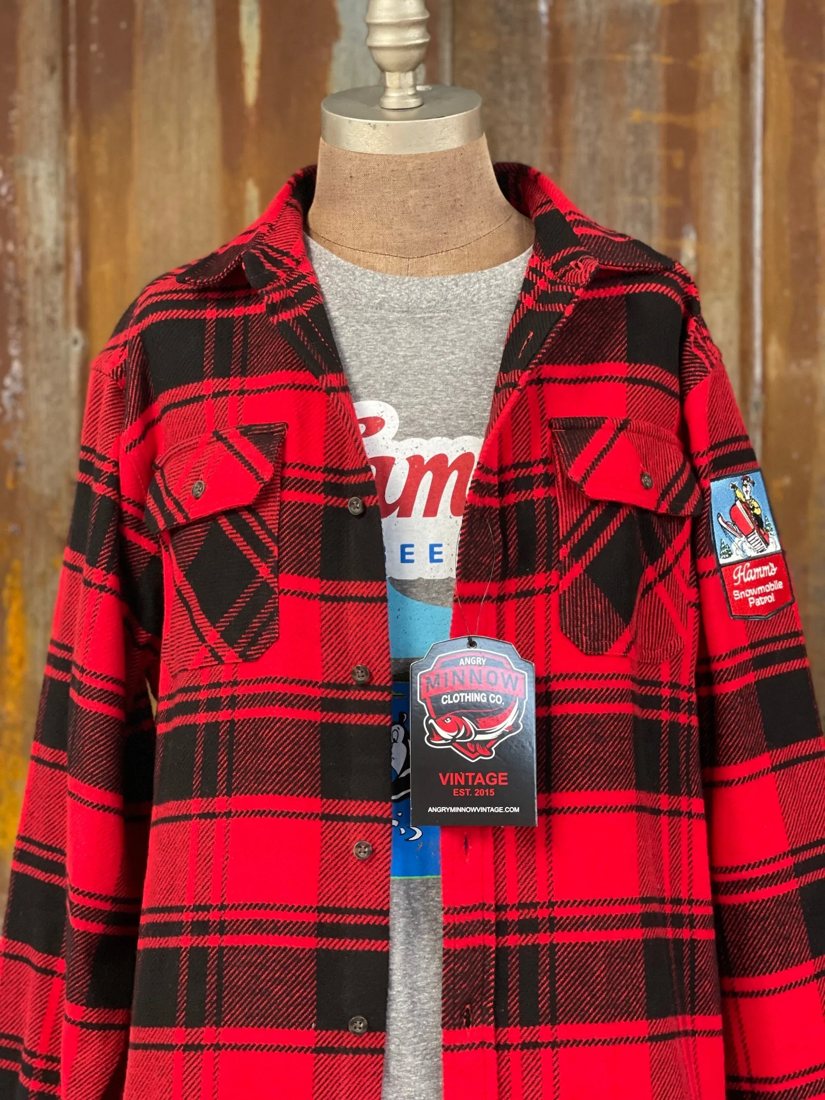 Hamm's SNOWMOBILE BEAR Heavyweight Brawny Flannel- Red/ Black