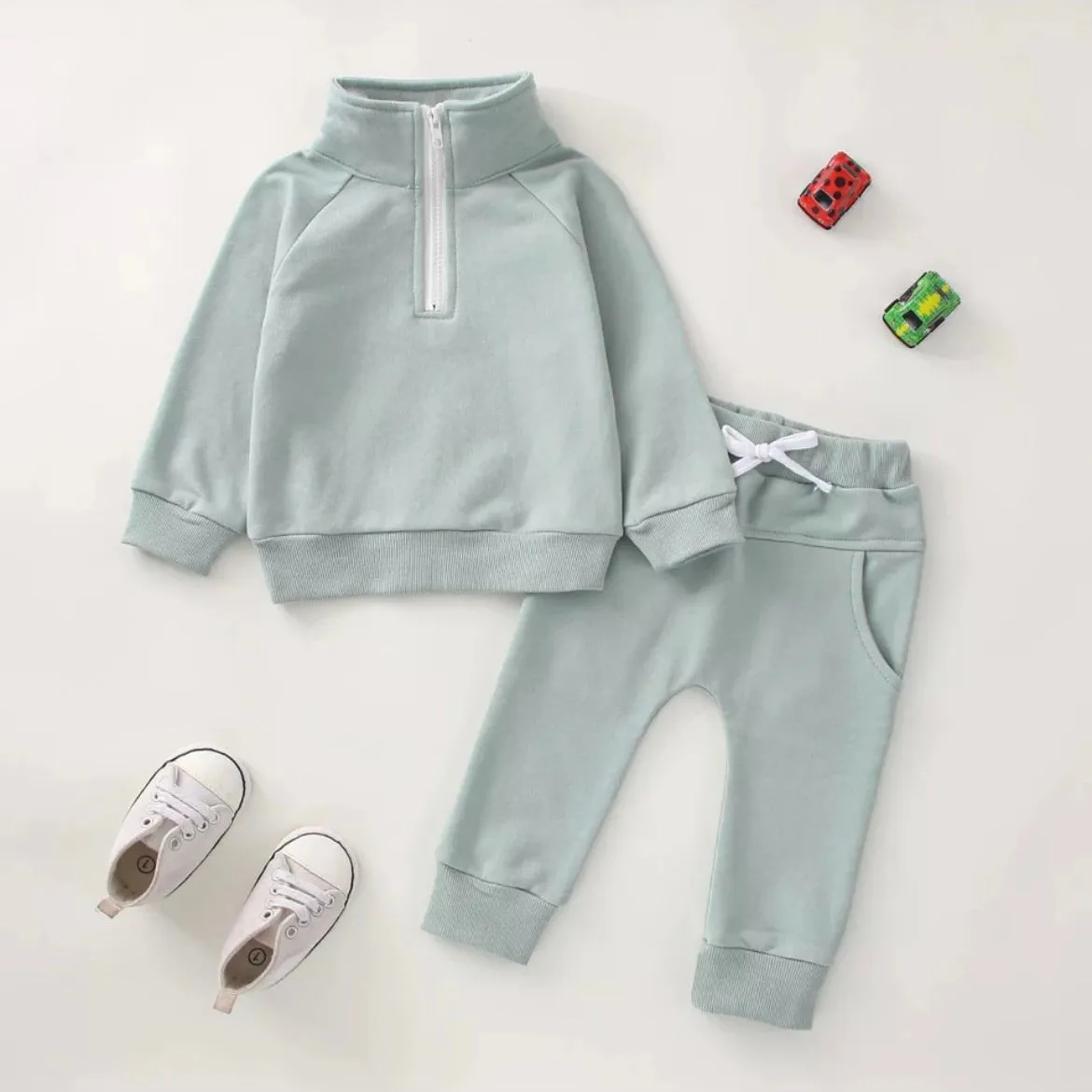 Kids 1/2 Zip Sweat Suit - Solid Seafoam