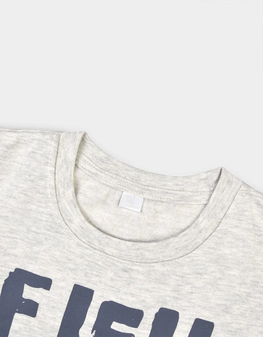 Kids Fish N Chips Printed Terry Sweat Shirt-Grey
