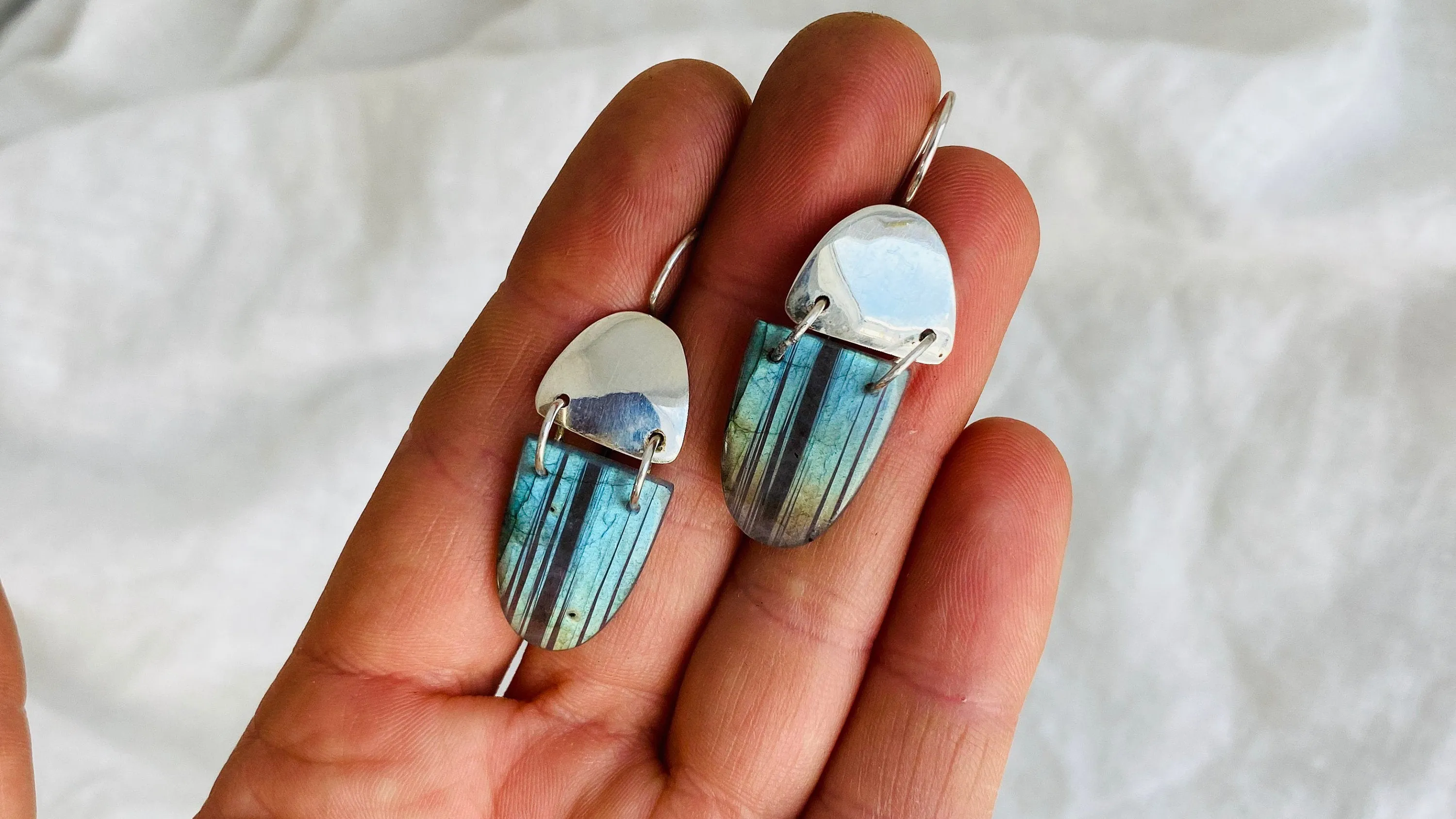Labradorite & Sterling Earrings. Lovely Flash