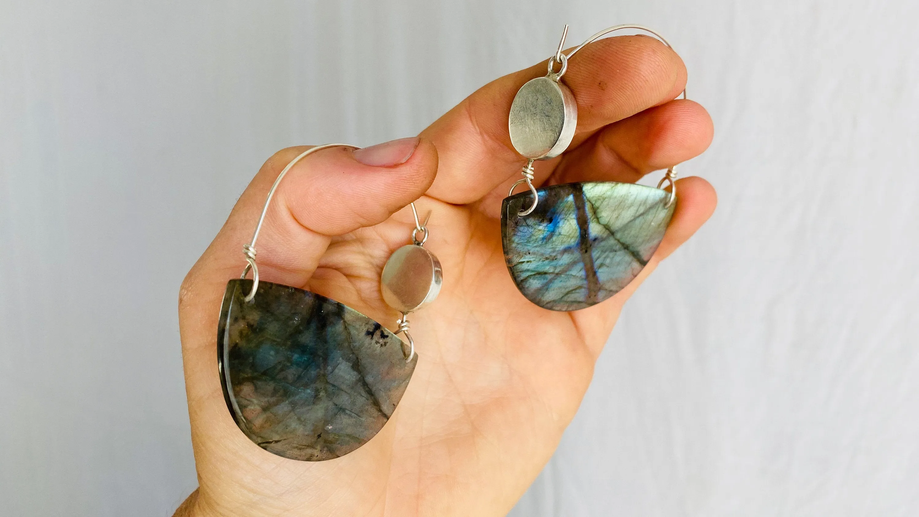 Labradorite And Sterling Earrings. Lovely Flash