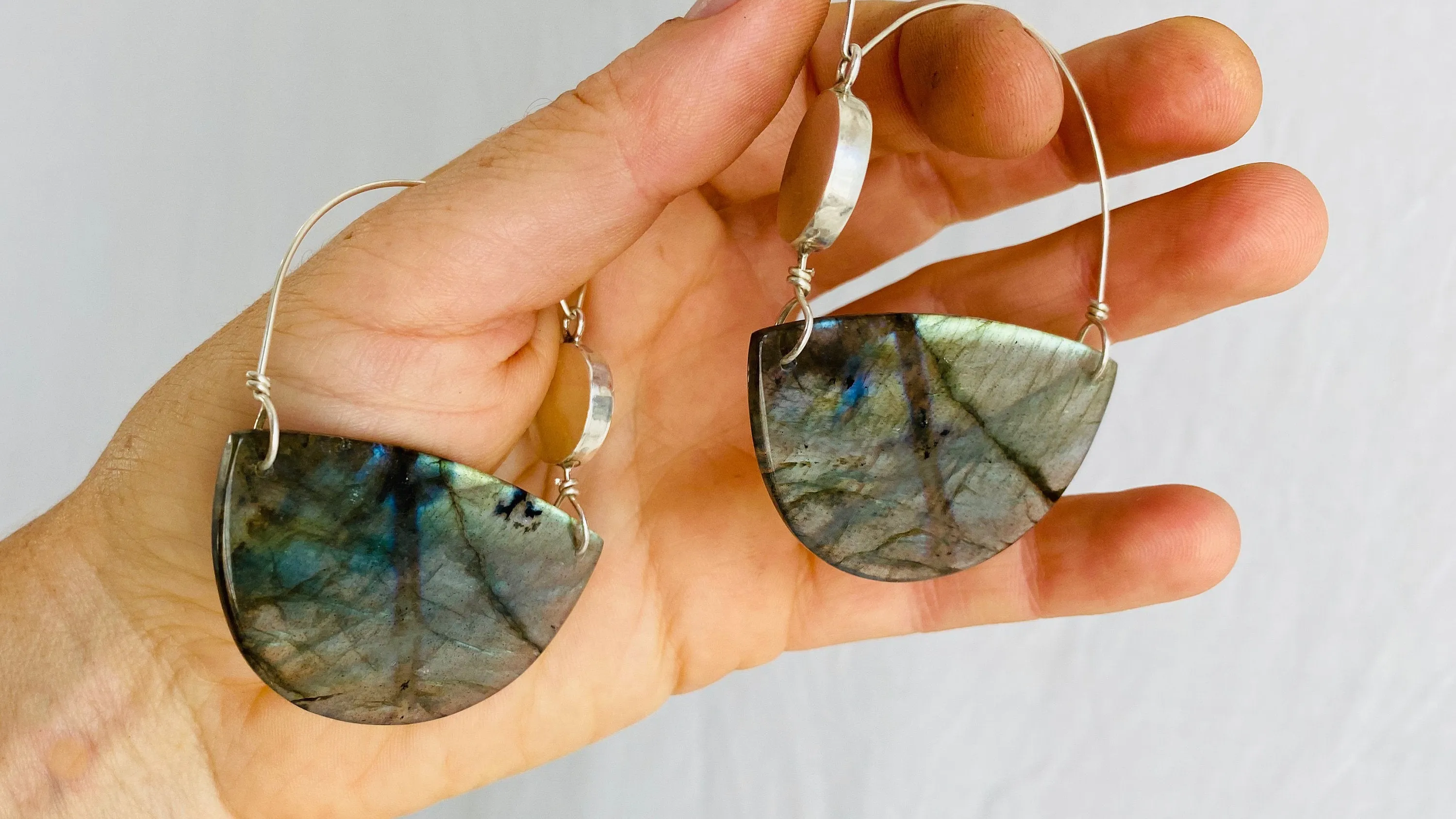 Labradorite And Sterling Earrings. Lovely Flash