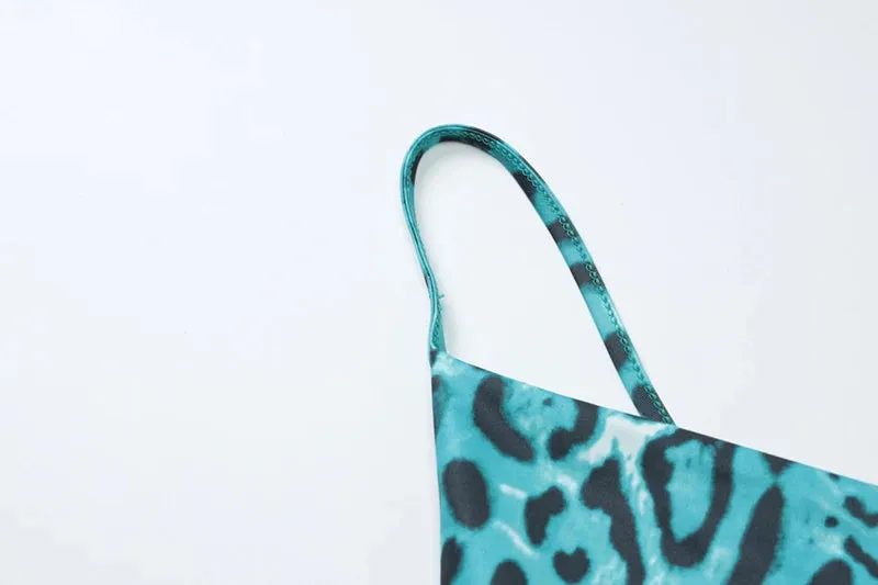 Leopard Turquoise Cami Dress - Evening Elegance
