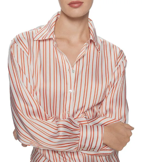 Long Sleeve Flowing Satin Blouse Multi