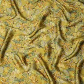 Olive Green Synthetic Modal Satin Fabric with Tropical Floral Print, 110 cm Width-D20953