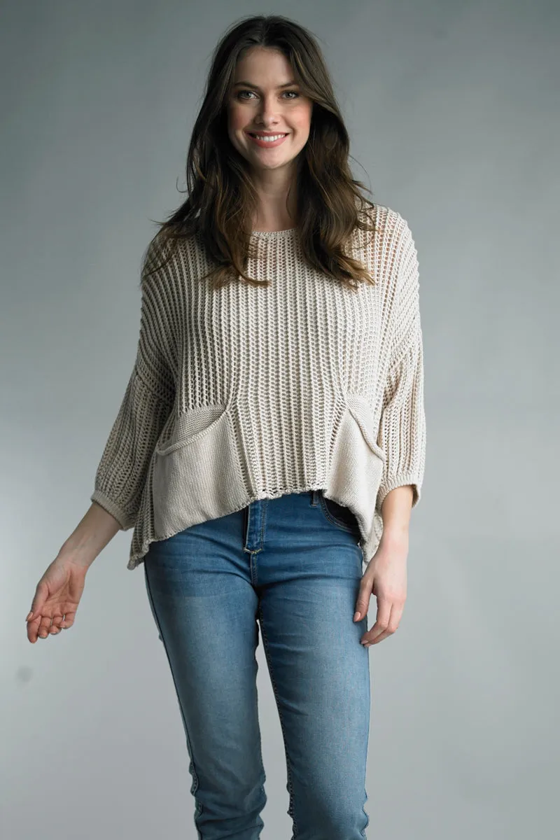 Open Knit Pocket Sweater