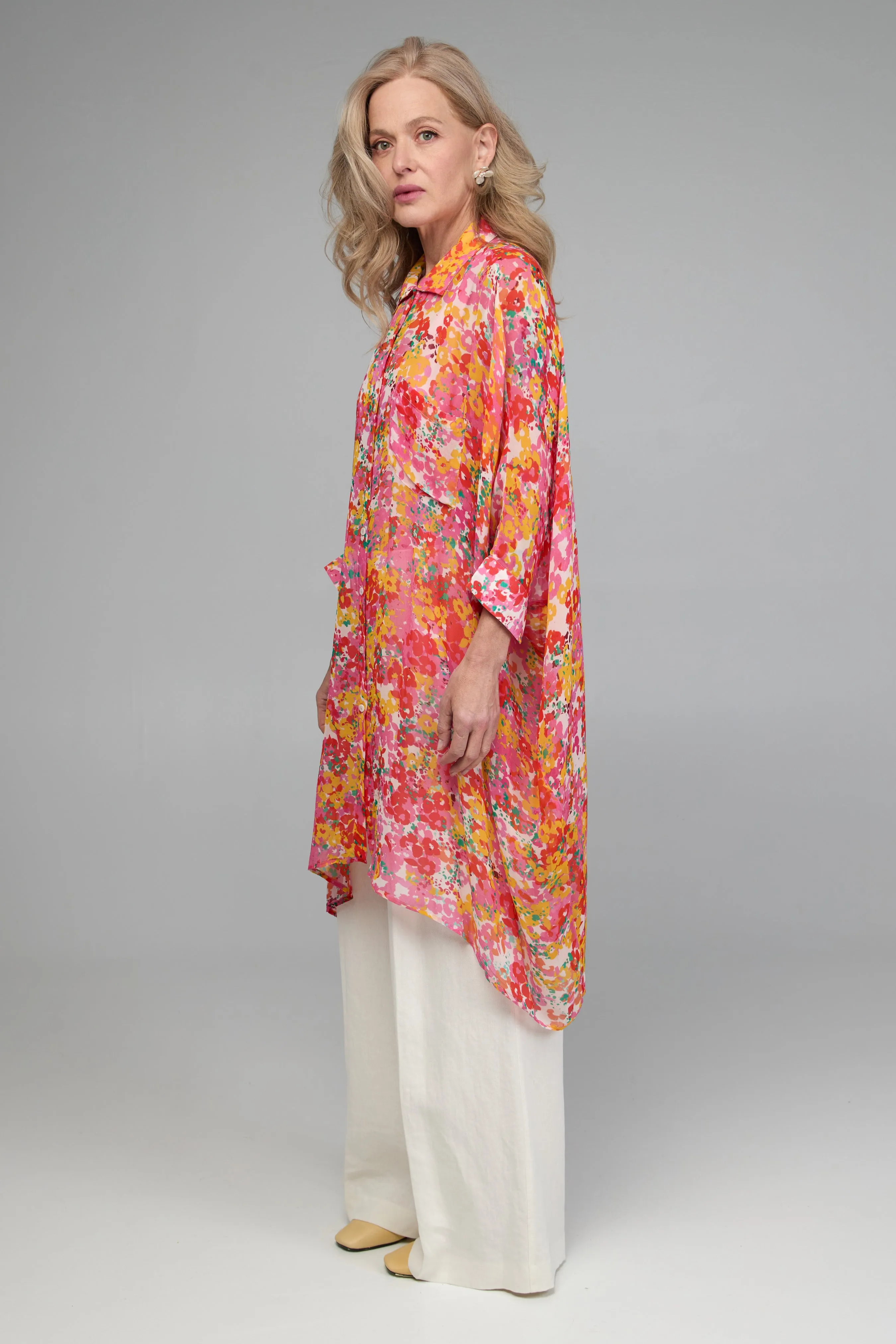 Oversized Colorful Floral Shirt Long