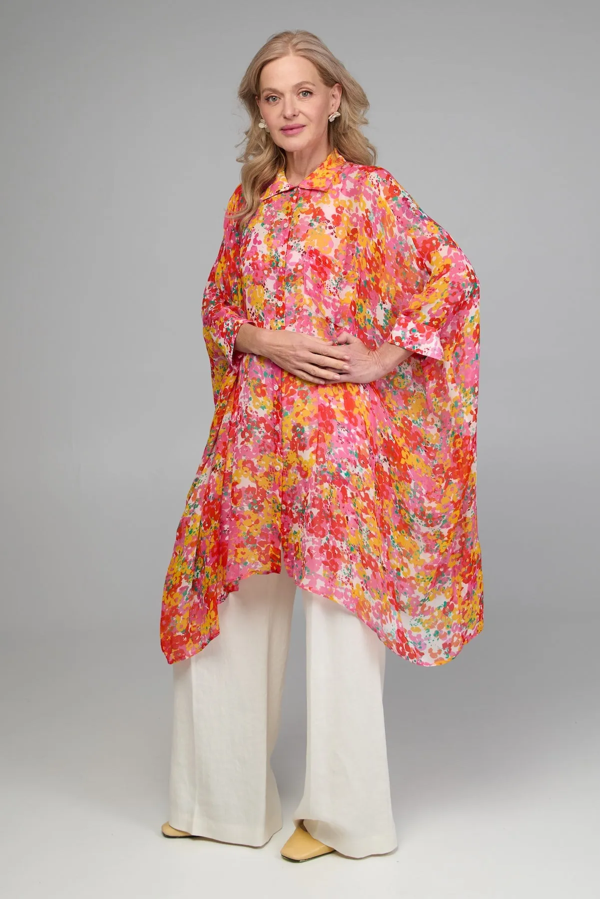Oversized Colorful Floral Shirt Long