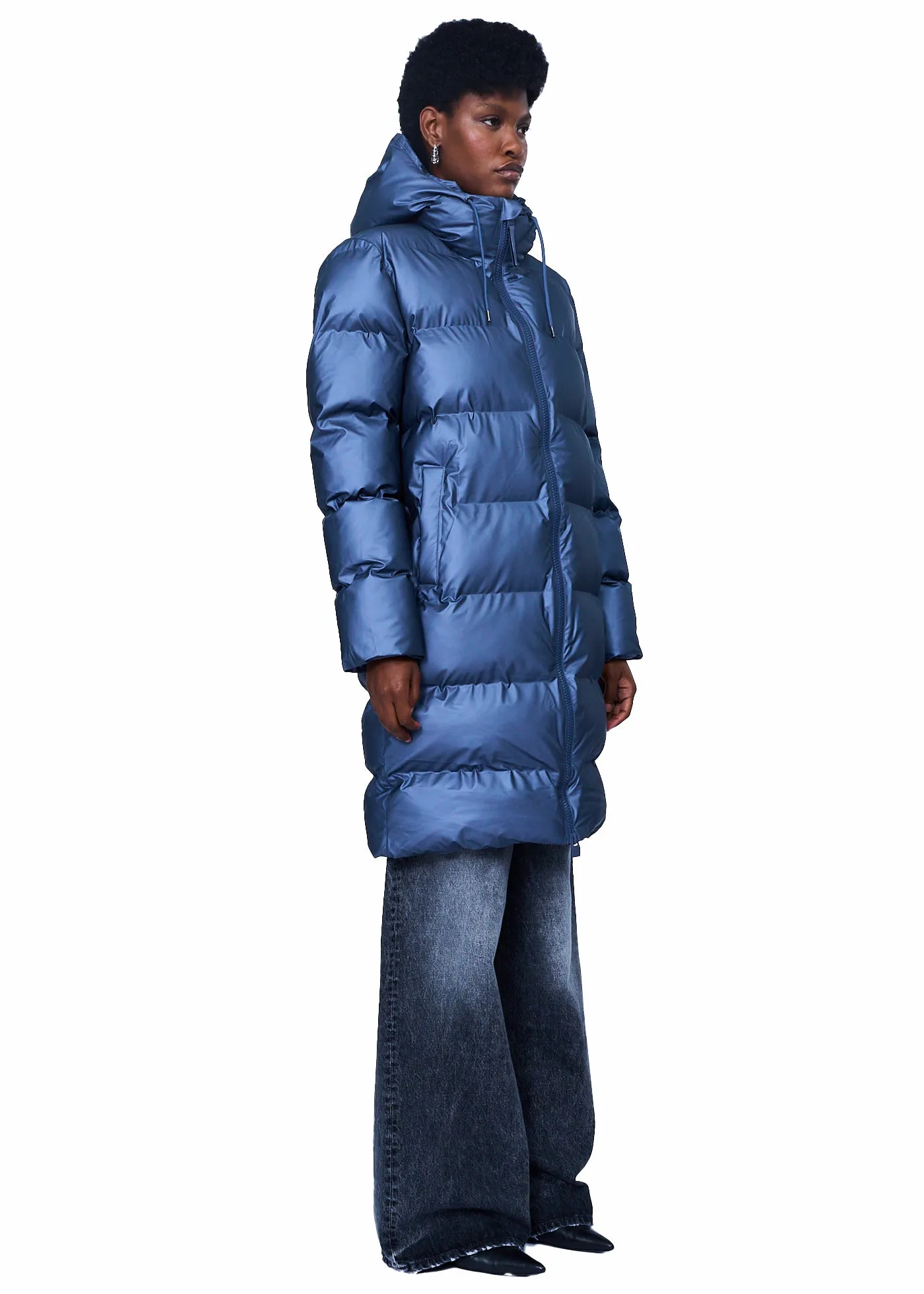 Rains Alta Longer Puffer Jacket W3T4 in Bay
