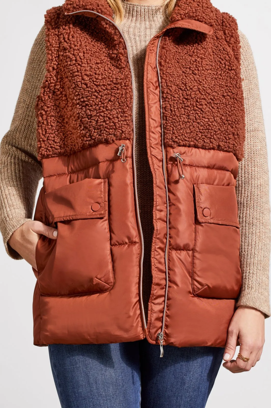 Tribal Ladies Marsala Sleeveless Sherpa Combo Vest