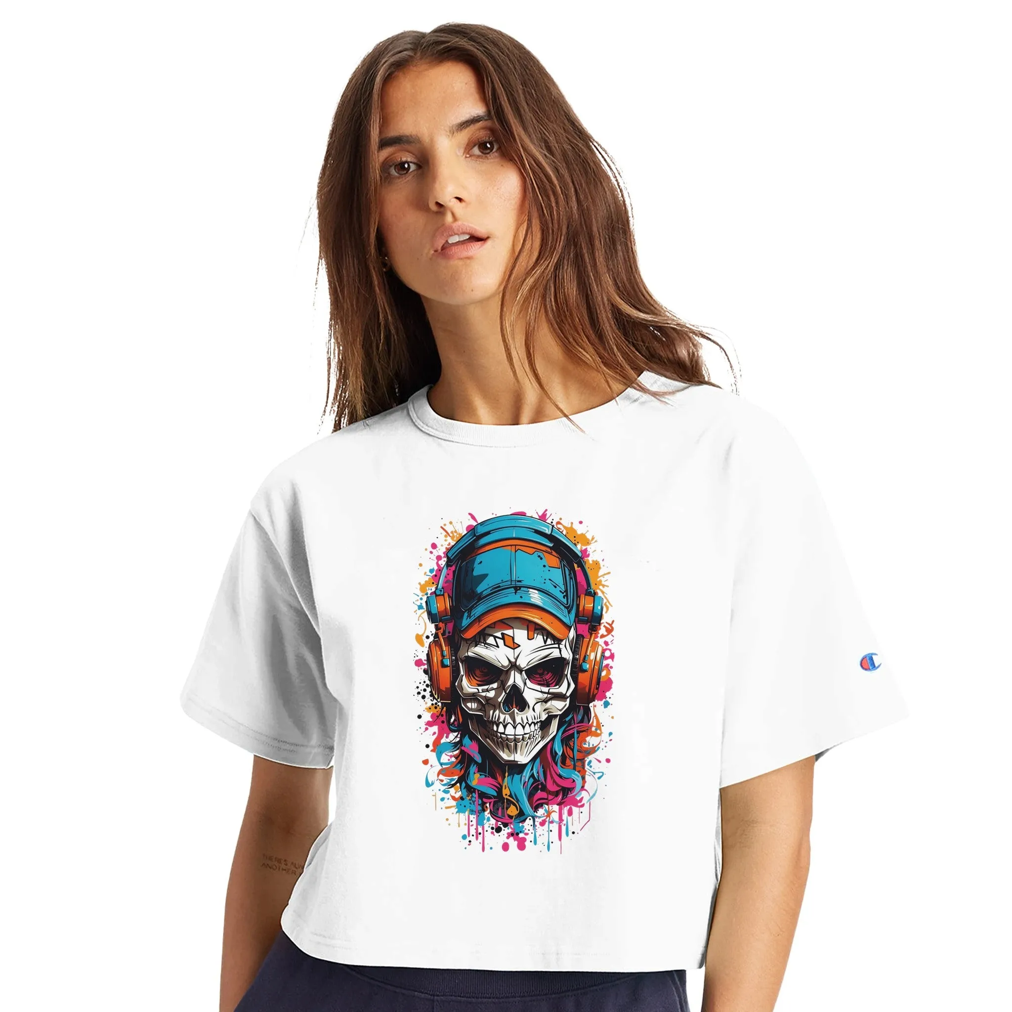 Urban Graffiti Skull Women's Cropped Heritage Crewneck T-Shirt