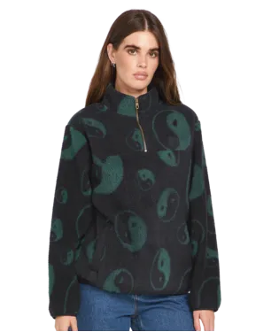 Volcom Ladies Black Combo Pheelin It Mock Neck Sweater