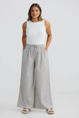 Wide Leg Elasticated Pants - Stone Geo Weave