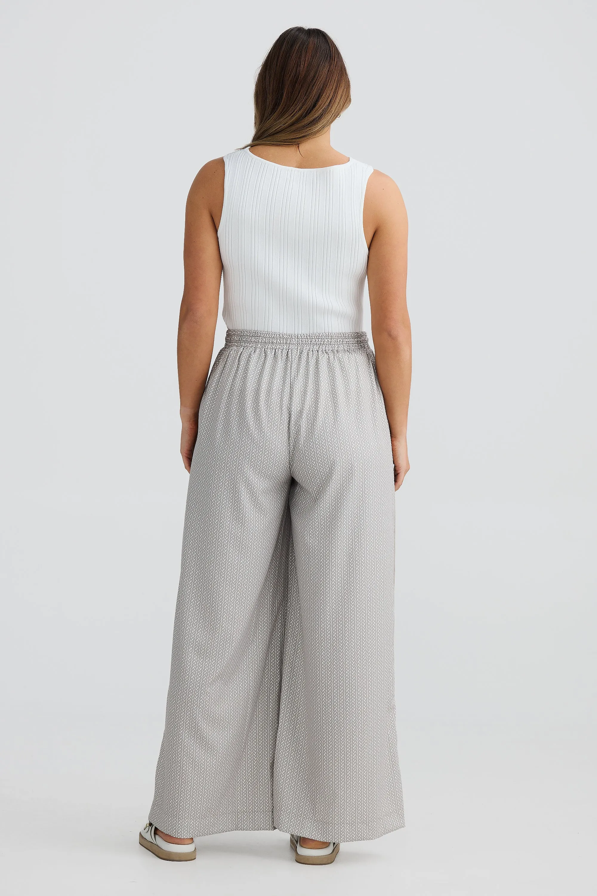 Wide Leg Elasticated Pants - Stone Geo Weave