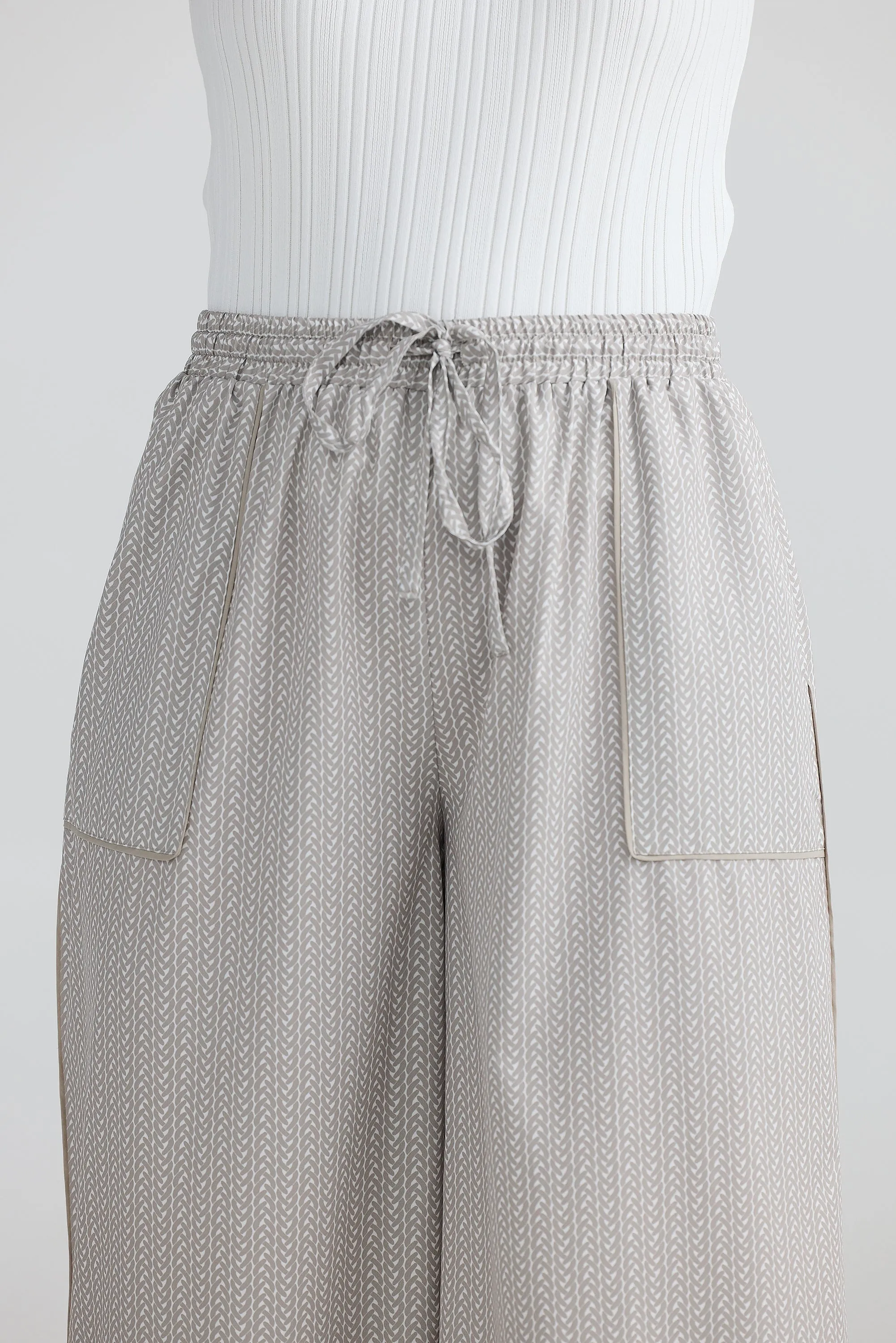 Wide Leg Elasticated Pants - Stone Geo Weave