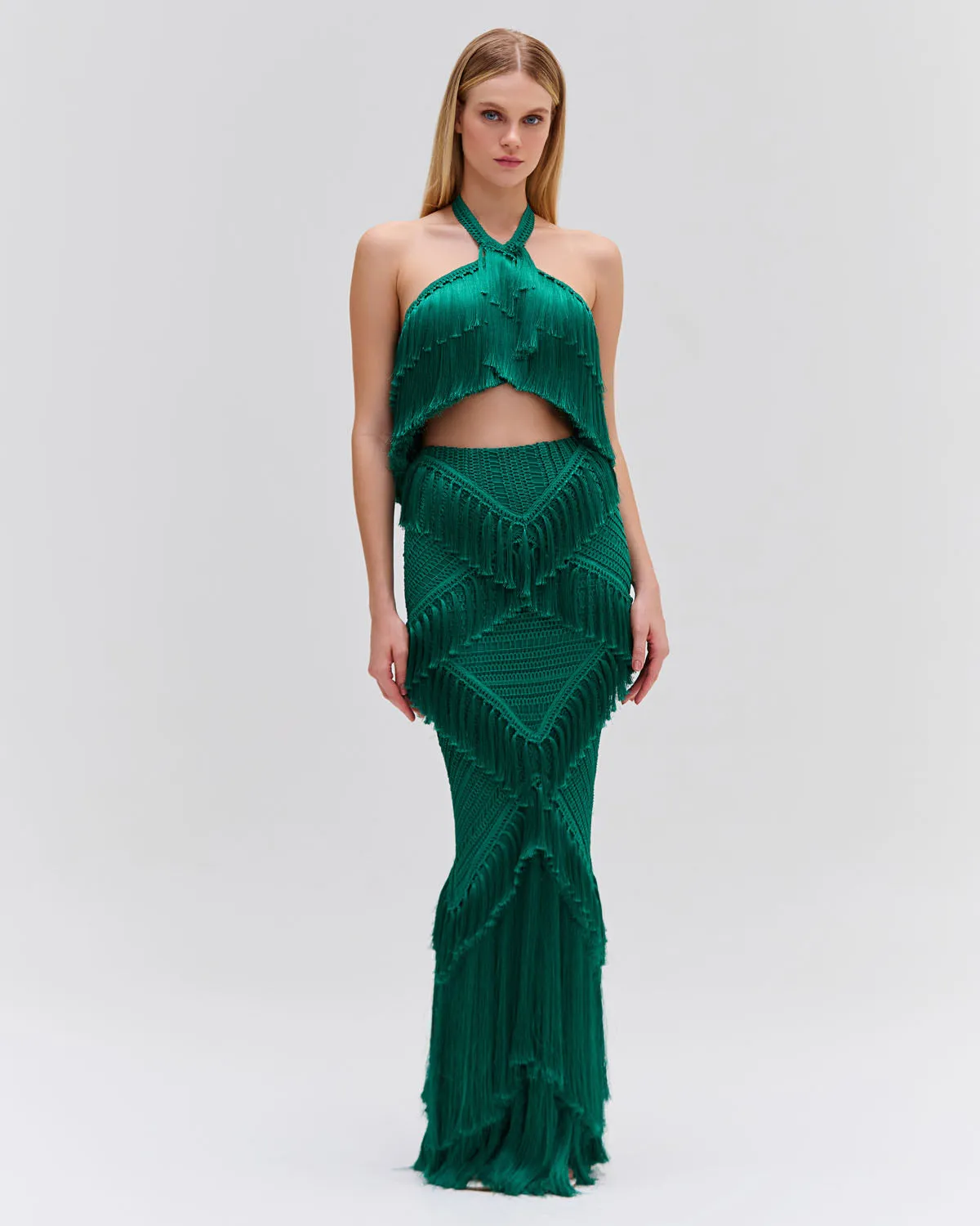 Woven Fringe Trim Maxi Skirt