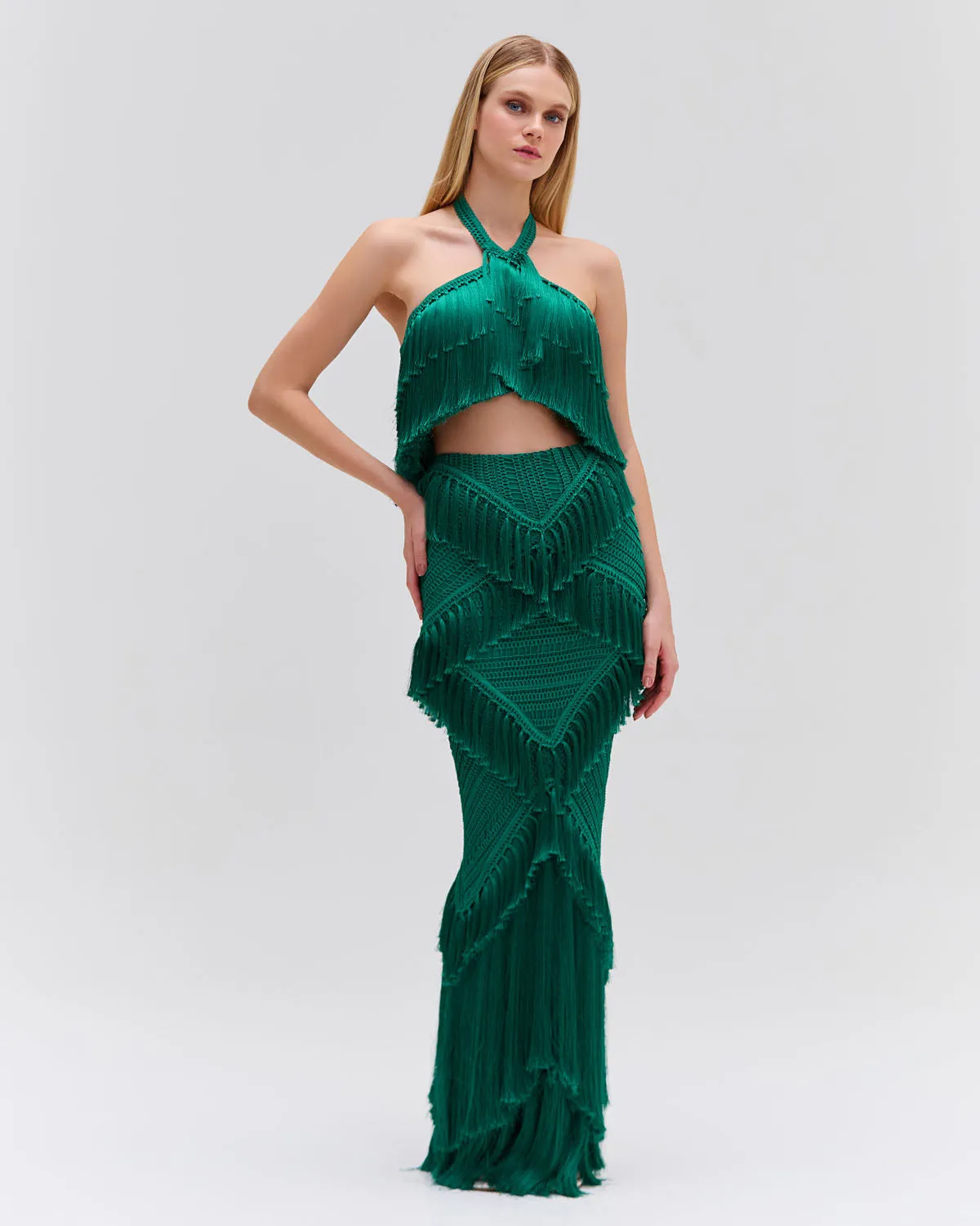 Woven Fringe Trim Maxi Skirt